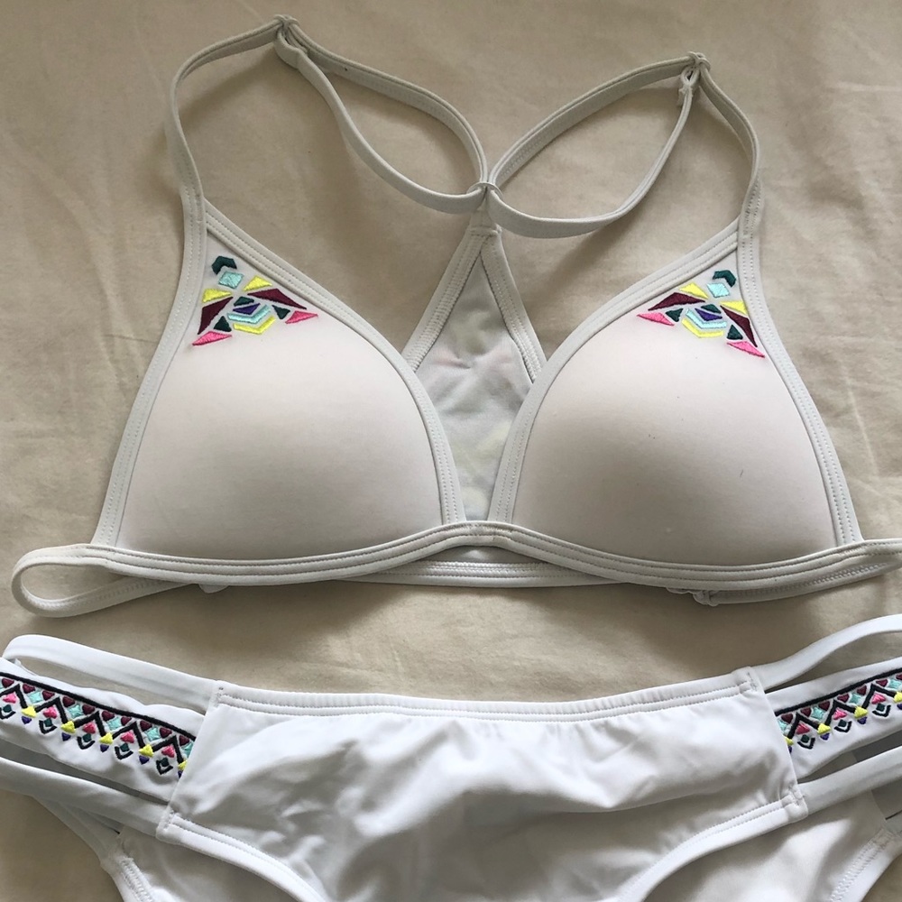 Pink white bathing suit